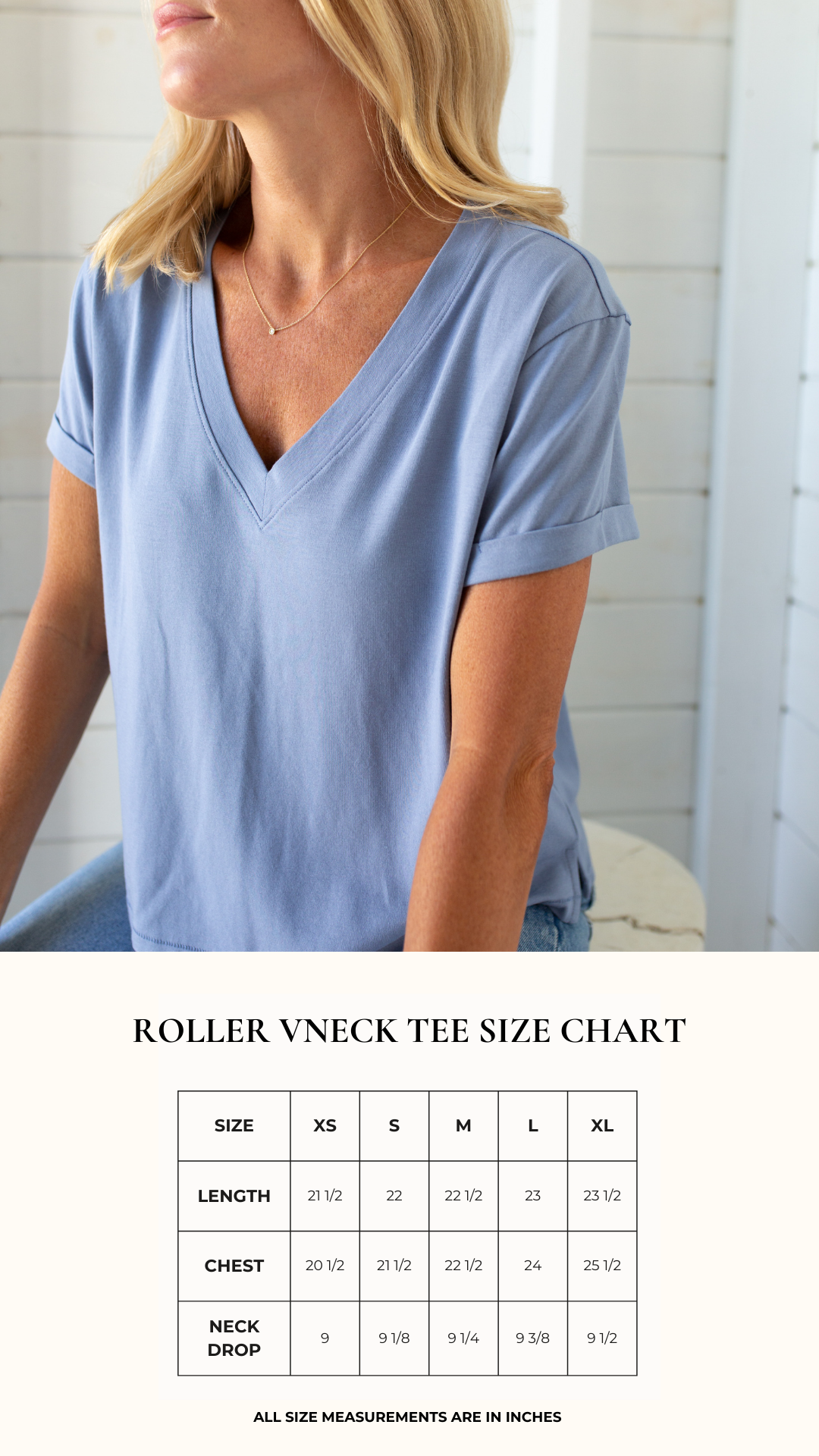 Short Sleeve Roller V Neck Tee - Blue Hydrangea