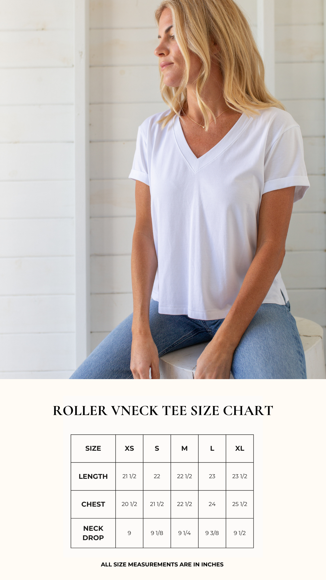 Short Sleeve Roller V Neck Tee - White