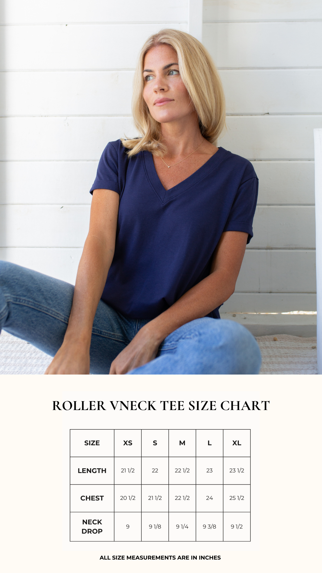 Short Sleeve Roller V Neck Tee - Evening Blue