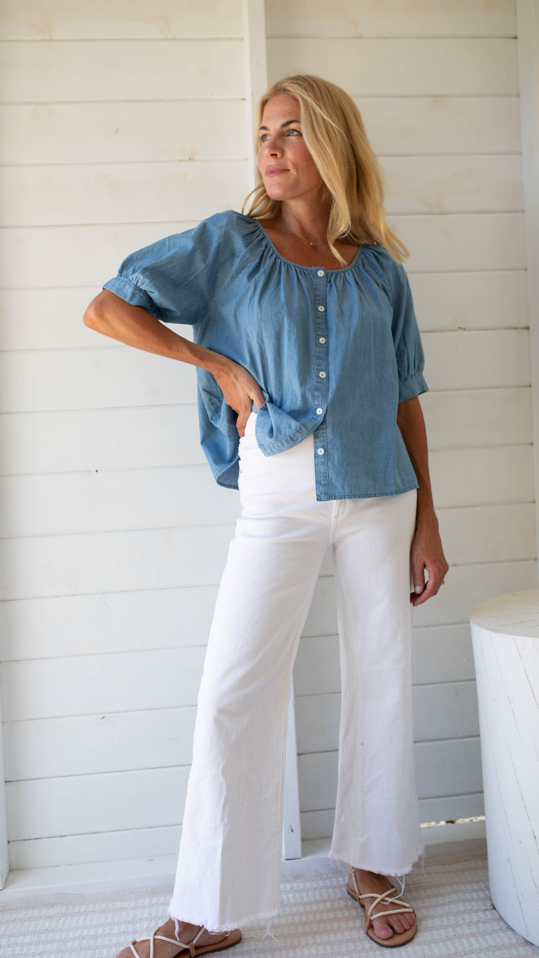 Everly Top - Washed Chambray