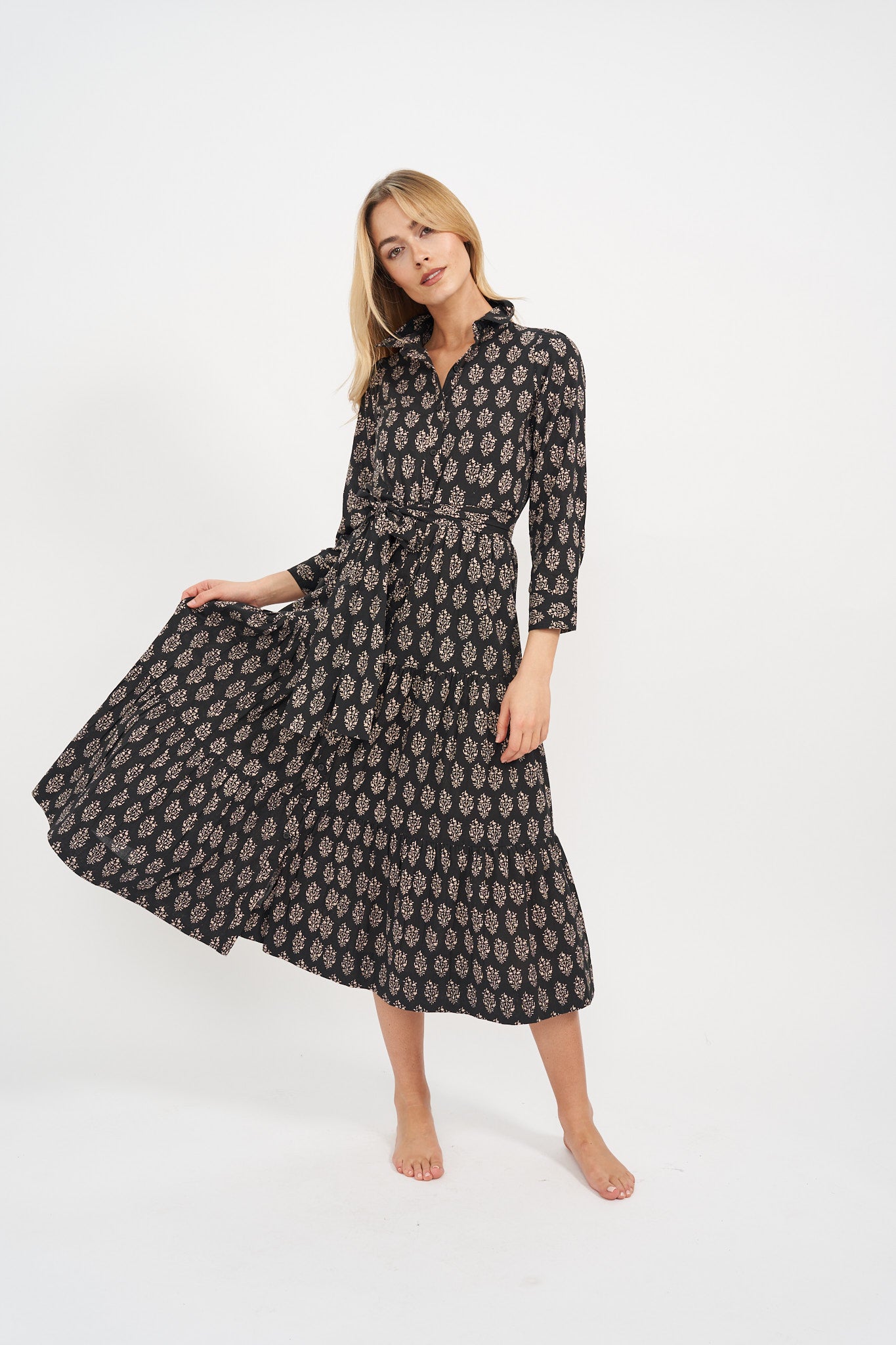 Flounce Shirt Dress - Black Meadow