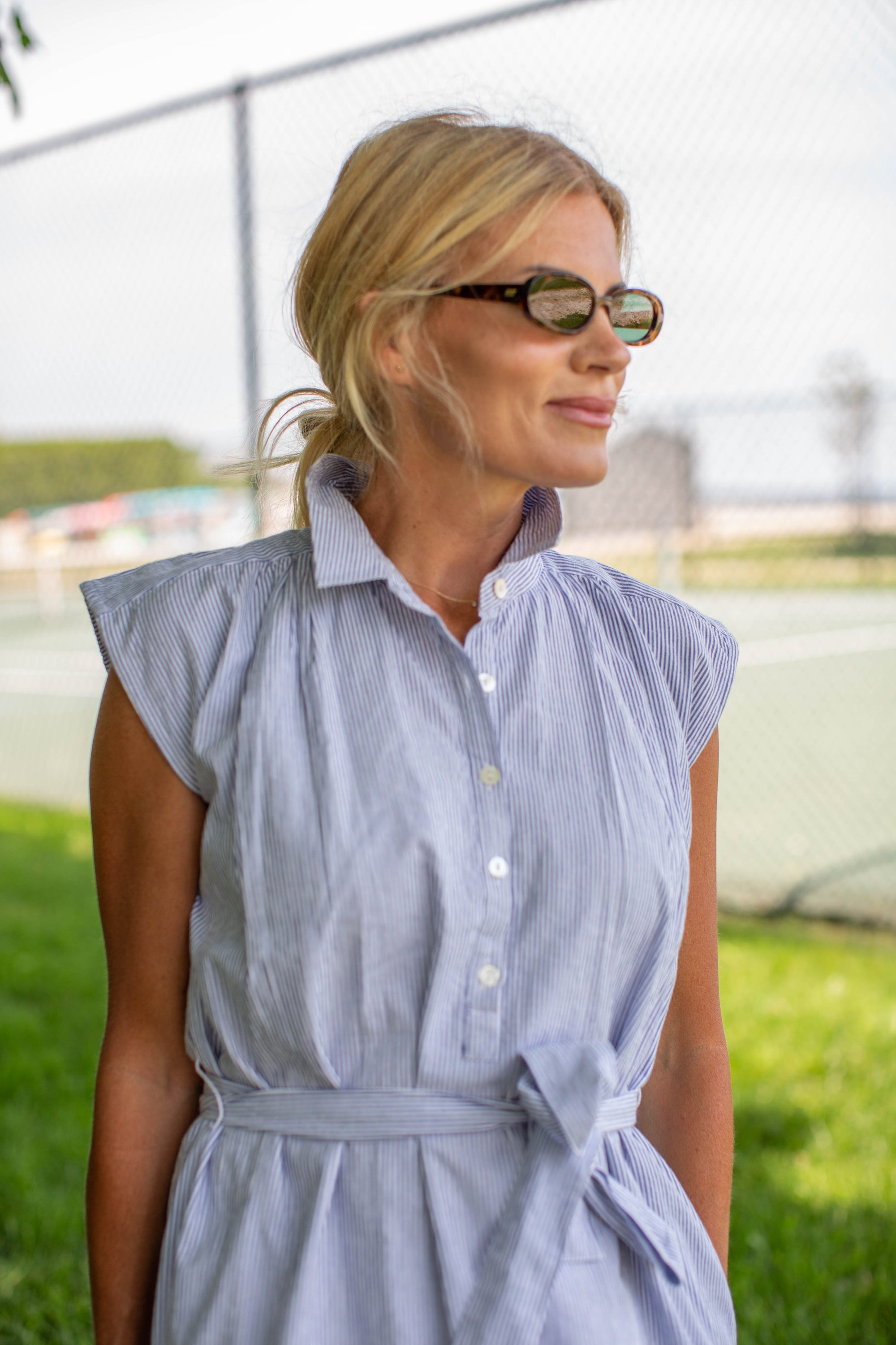 Joanne Dress - Blue and White Classic Fine Stripe