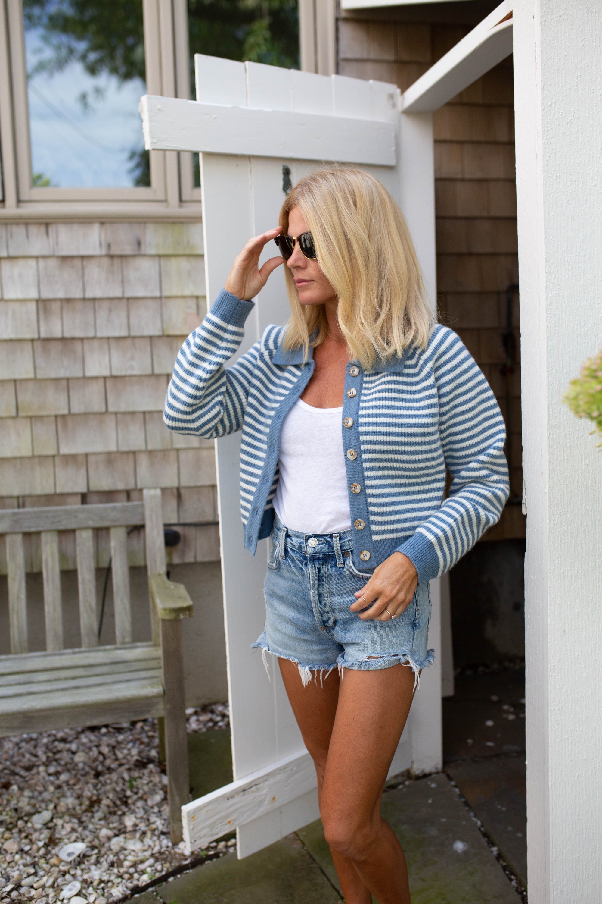 Coastal Striped Cardigan - Blue